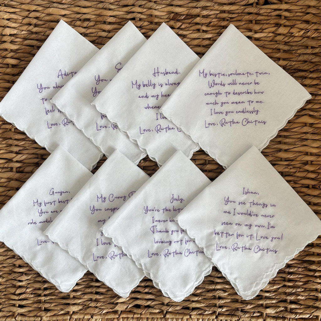 Embroidered handkerchief with a scalloped edge
