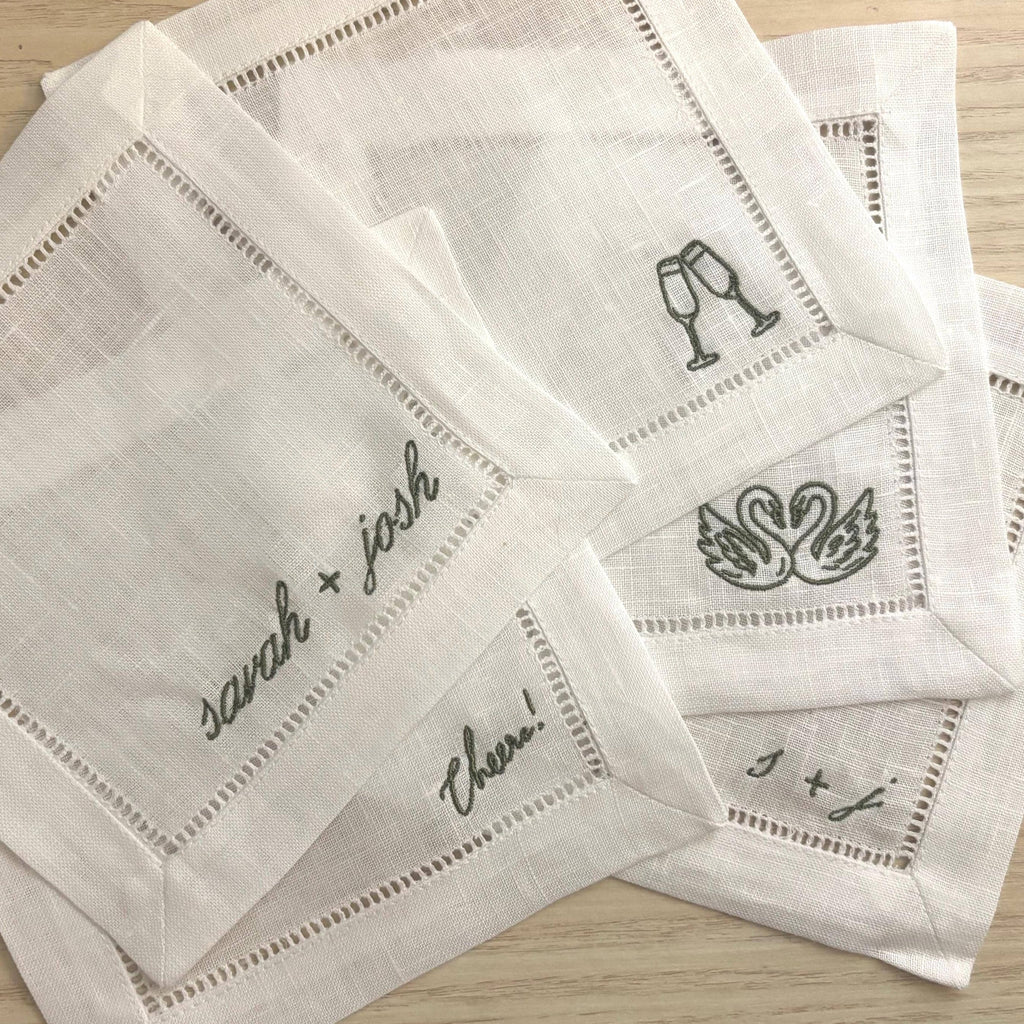 Embroidered linen cocktail napkins/coasters