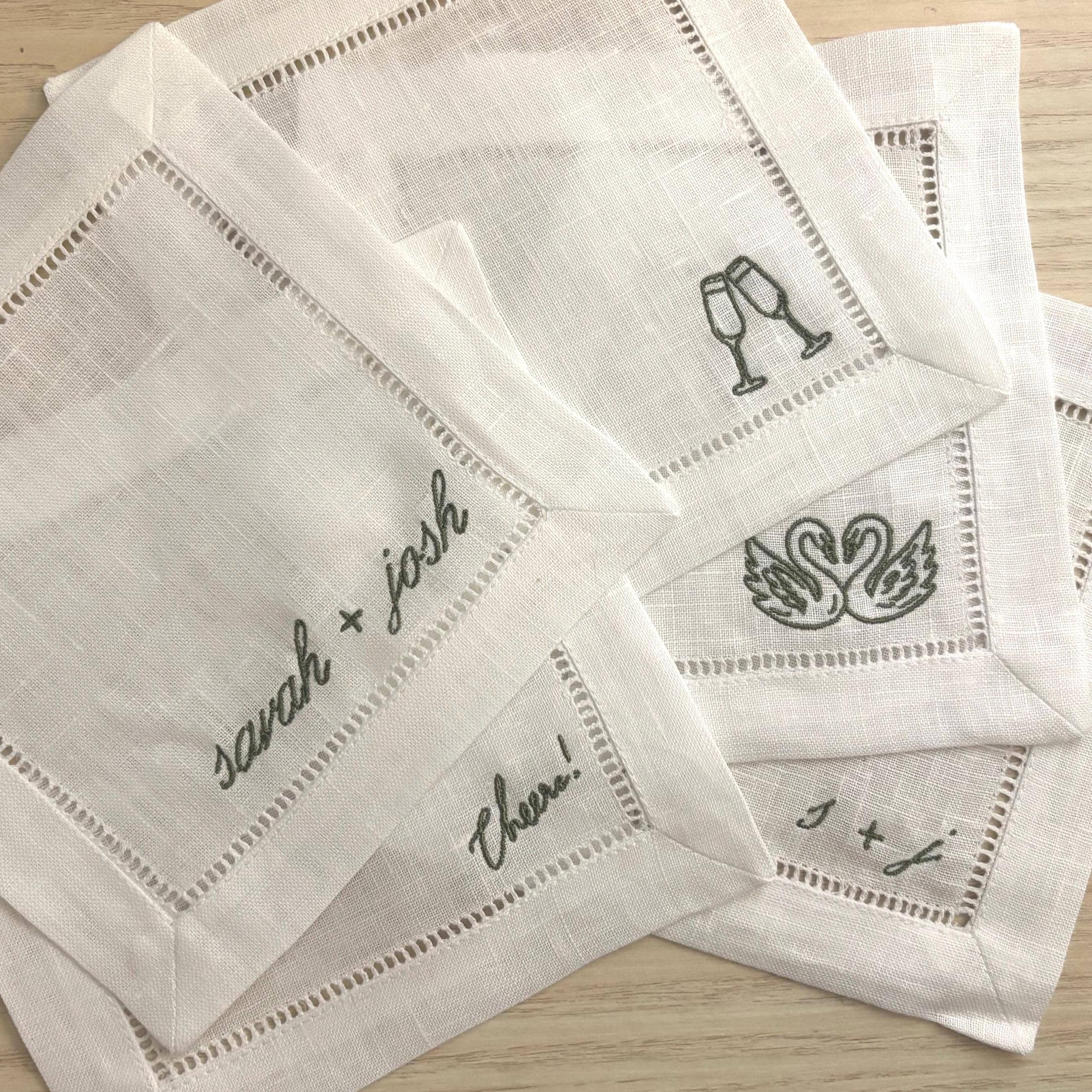 Embroidered linen cocktail napkins/coasters