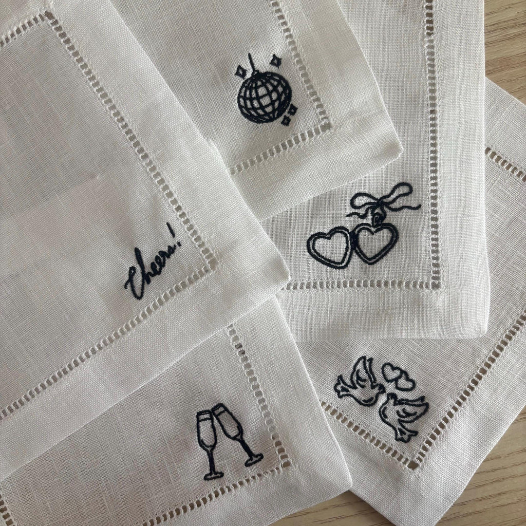 Embroidered linen cocktail napkins/coasters