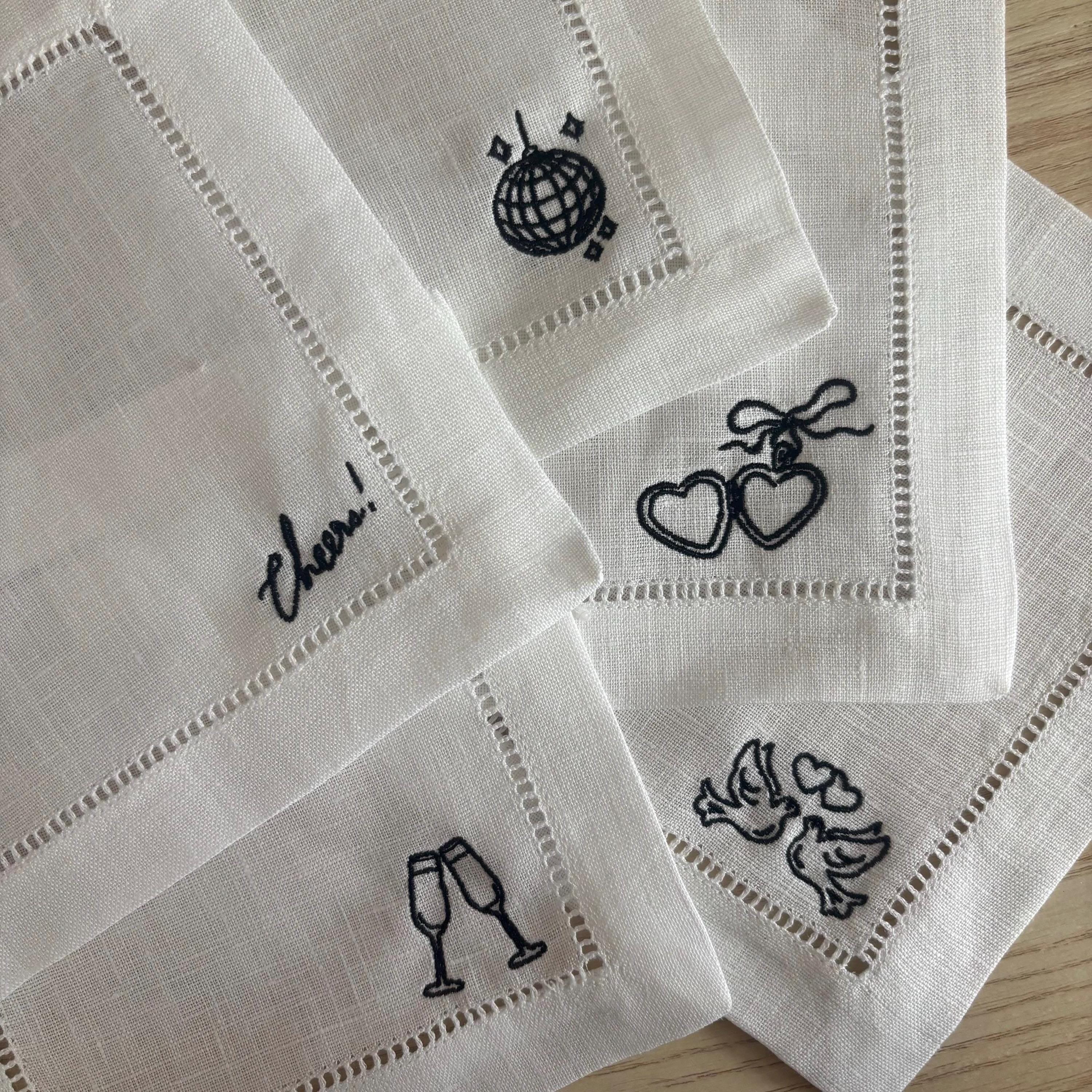 Embroidered linen cocktail napkins/coasters