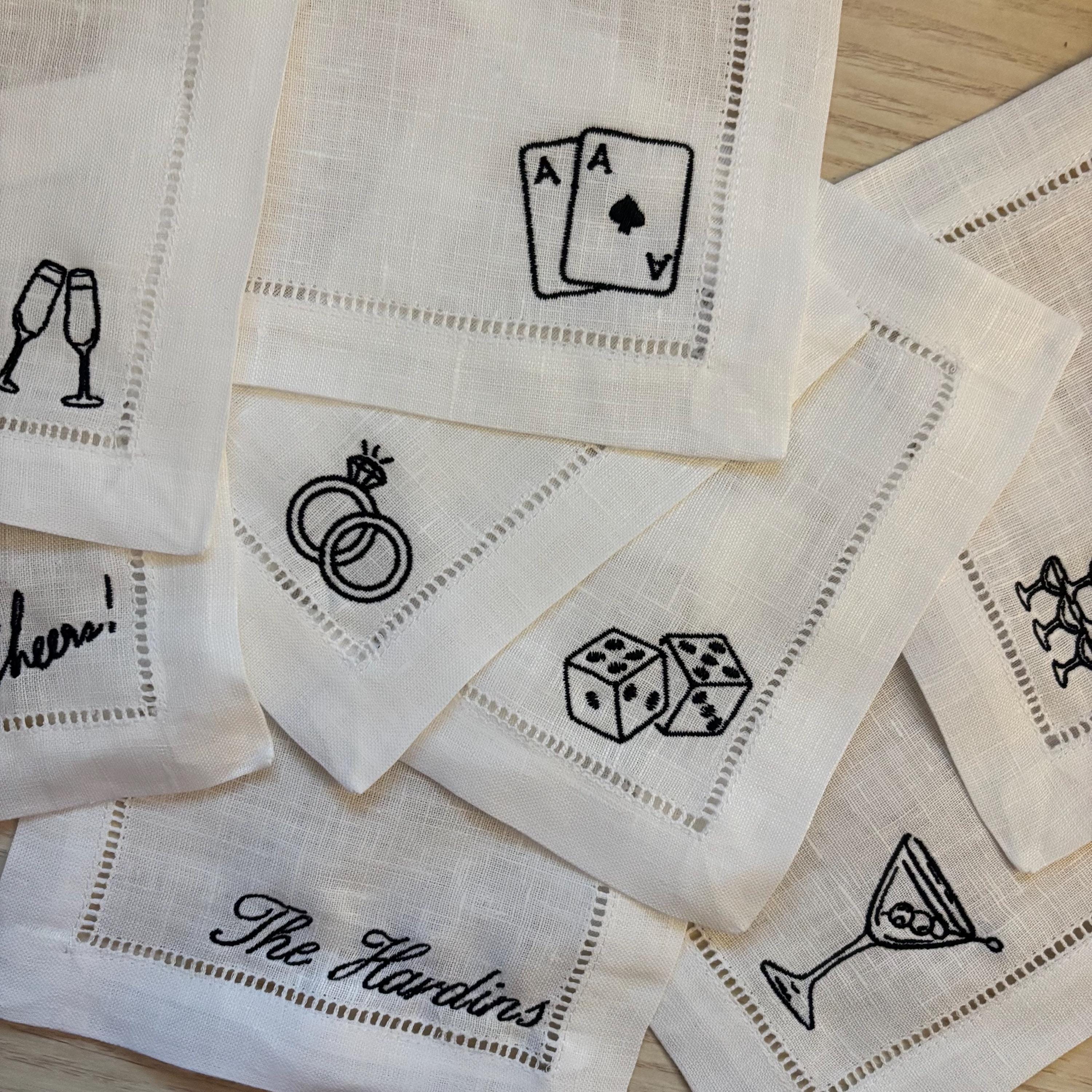 Embroidered linen cocktail napkins/coasters
