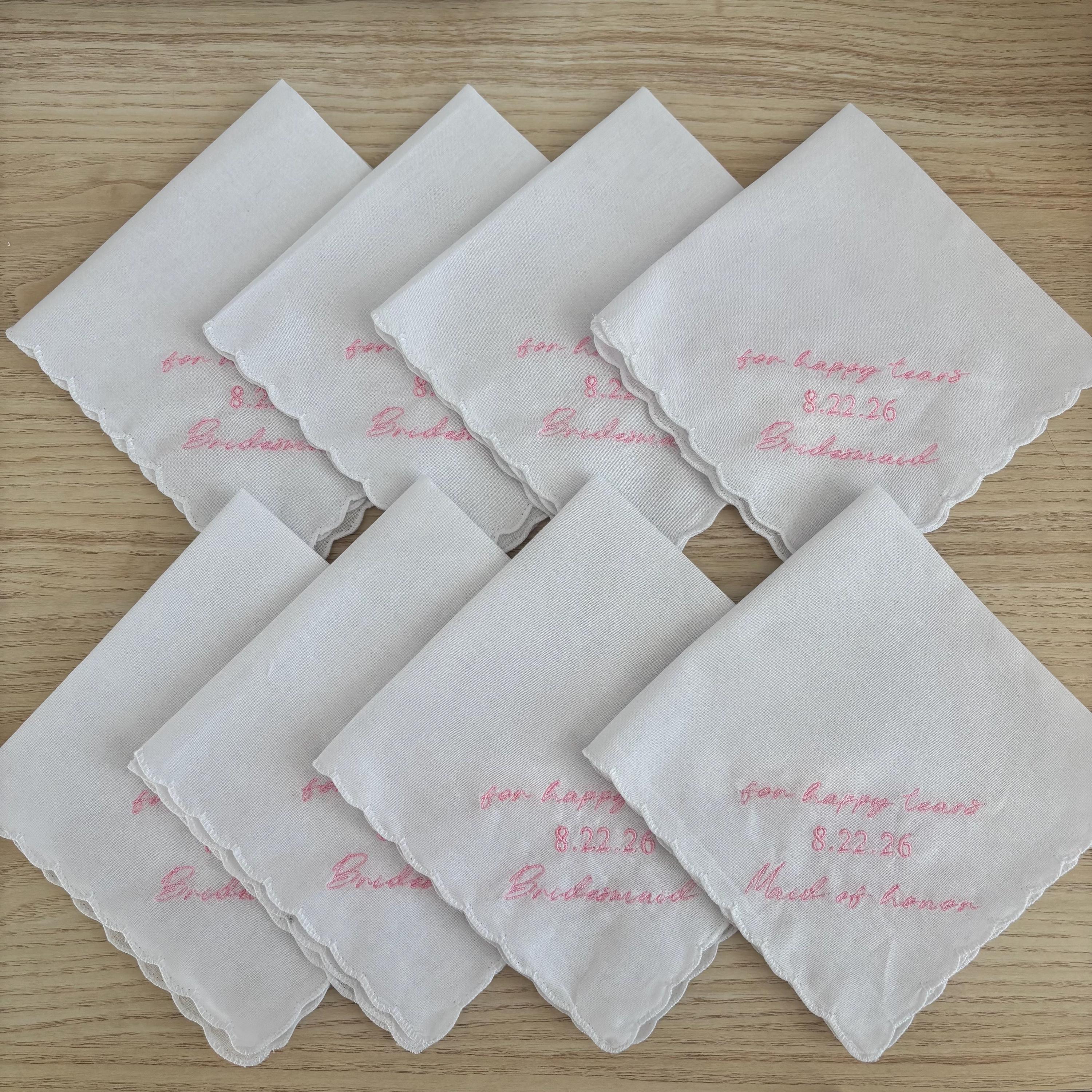 4 pack FOR HAPPY TEARS embroidered wedding handkerchief with a scalloped edge