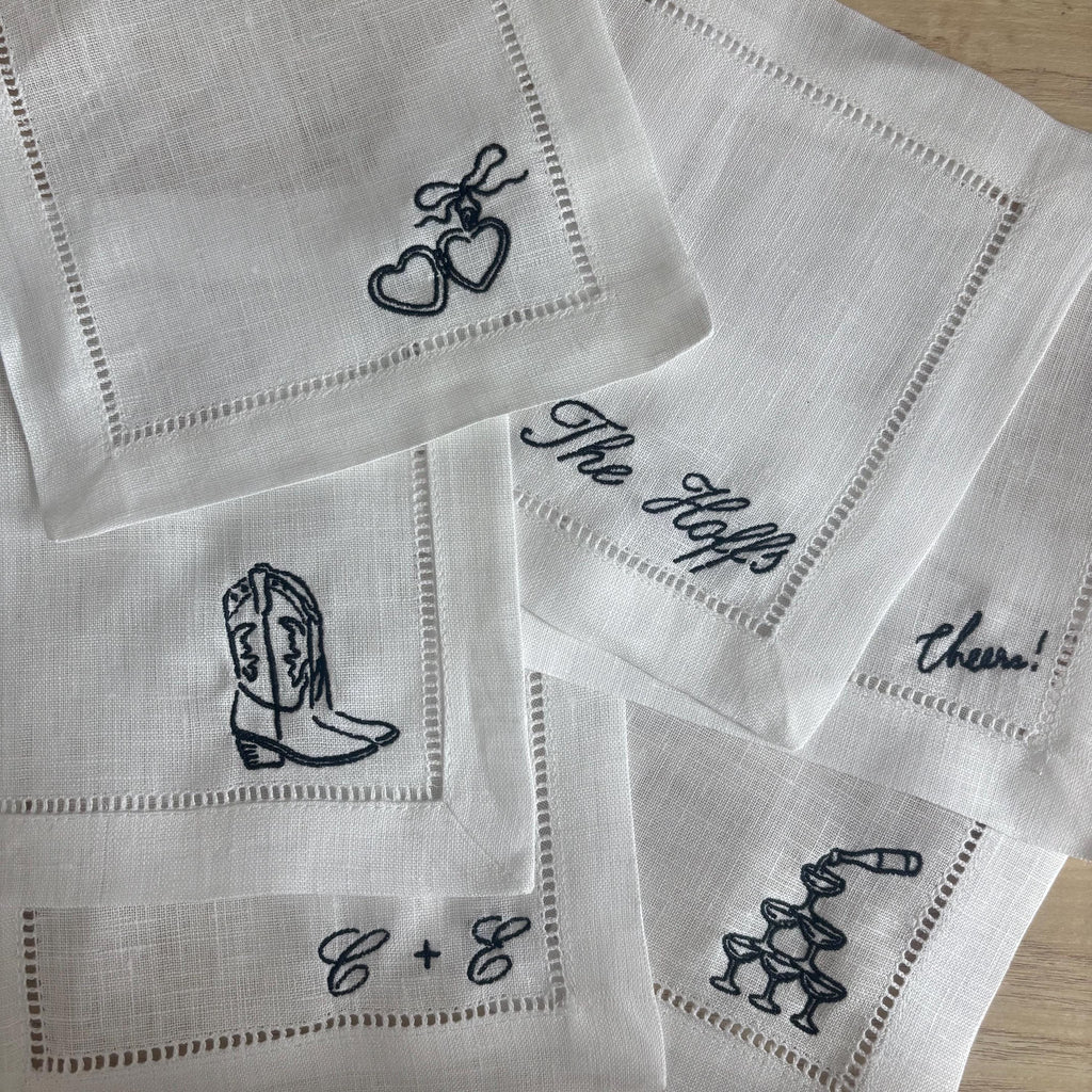 Embroidered linen cocktail napkins/coasters
