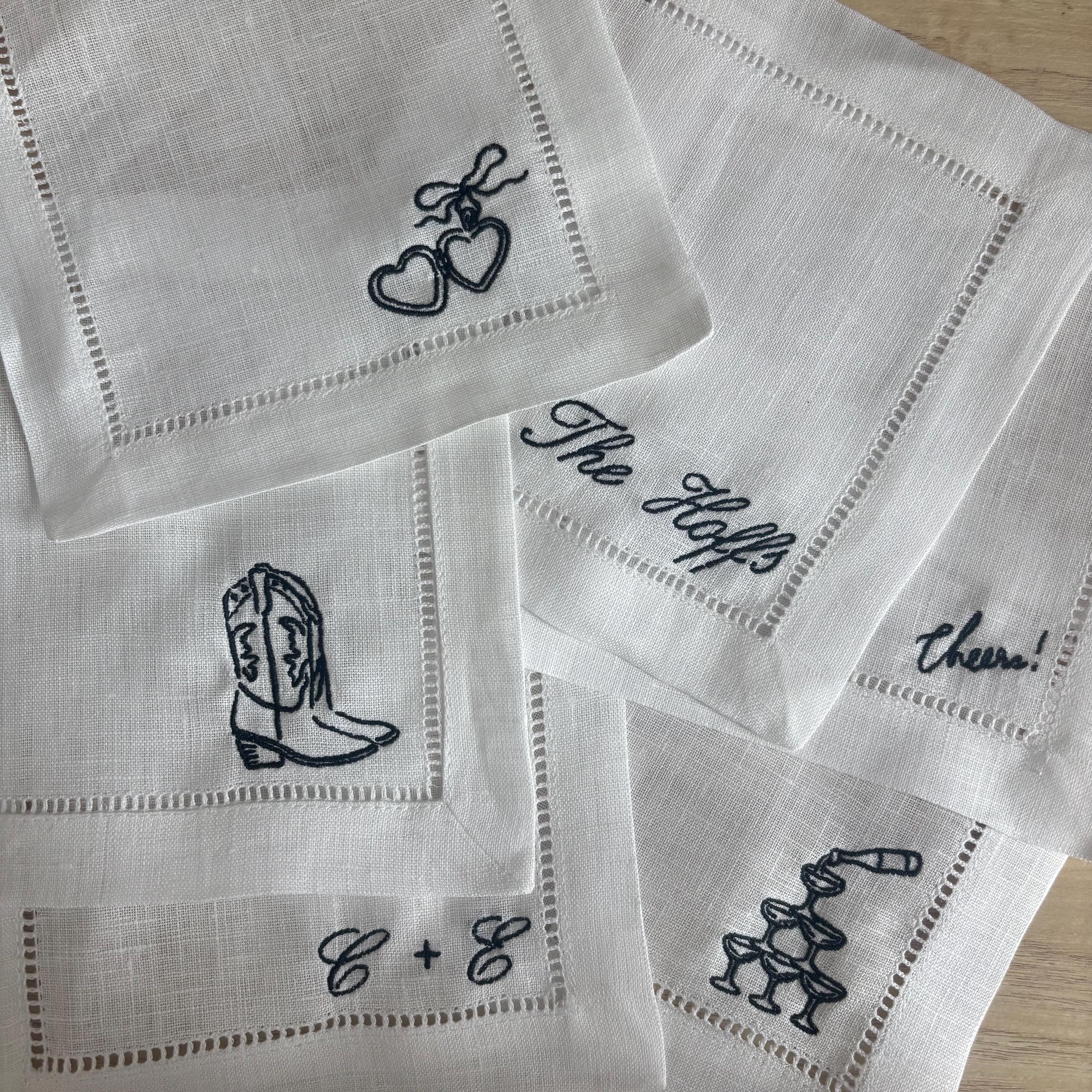 Embroidered linen cocktail napkins/coasters