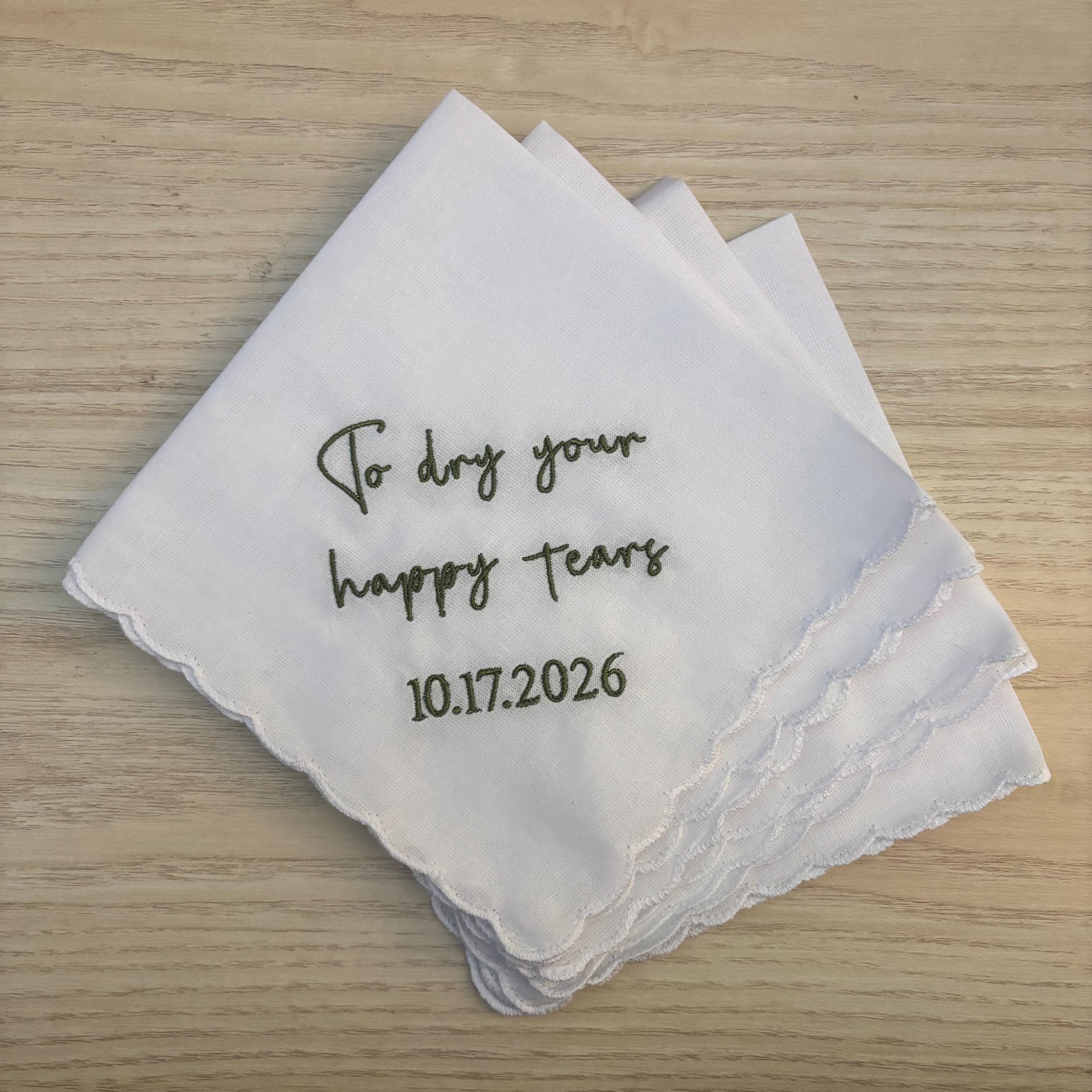 Embroidered wedding handkerchief with a scalloped edge