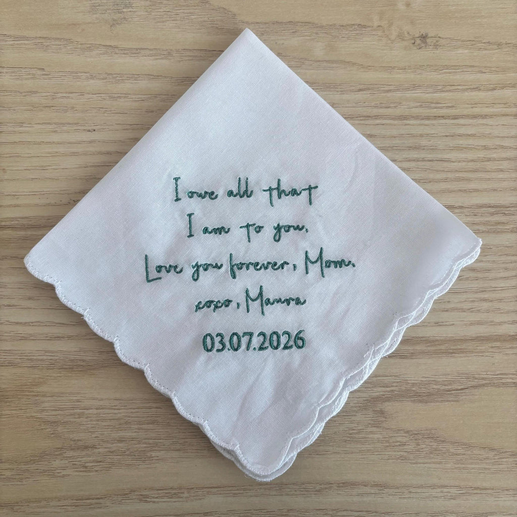 Embroidered handkerchief with a scalloped edge