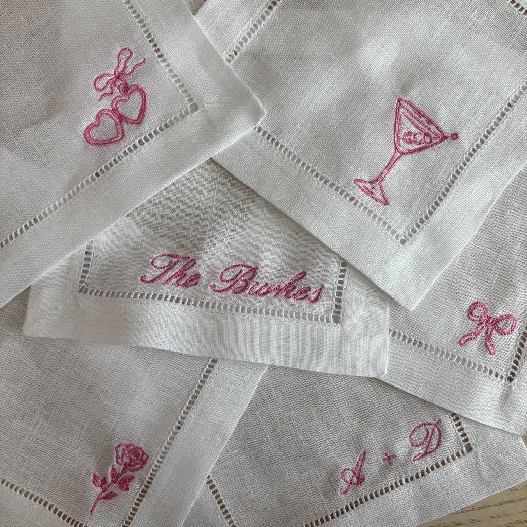 Embroidered linen cocktail napkins/coasters