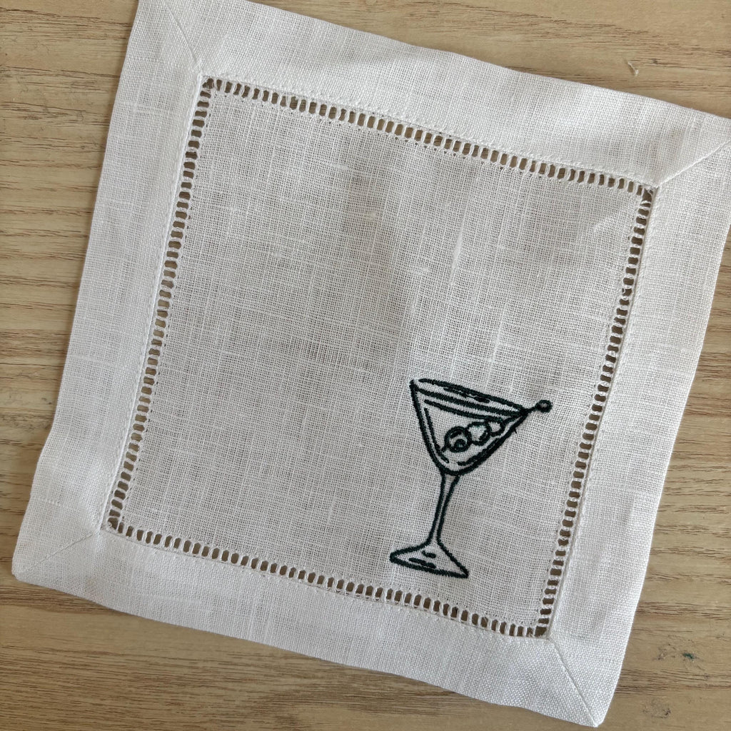 Embroidered linen cocktail napkins/coasters