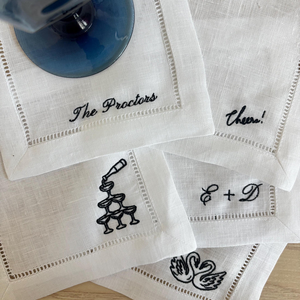 Embroidered linen cocktail napkins/coasters
