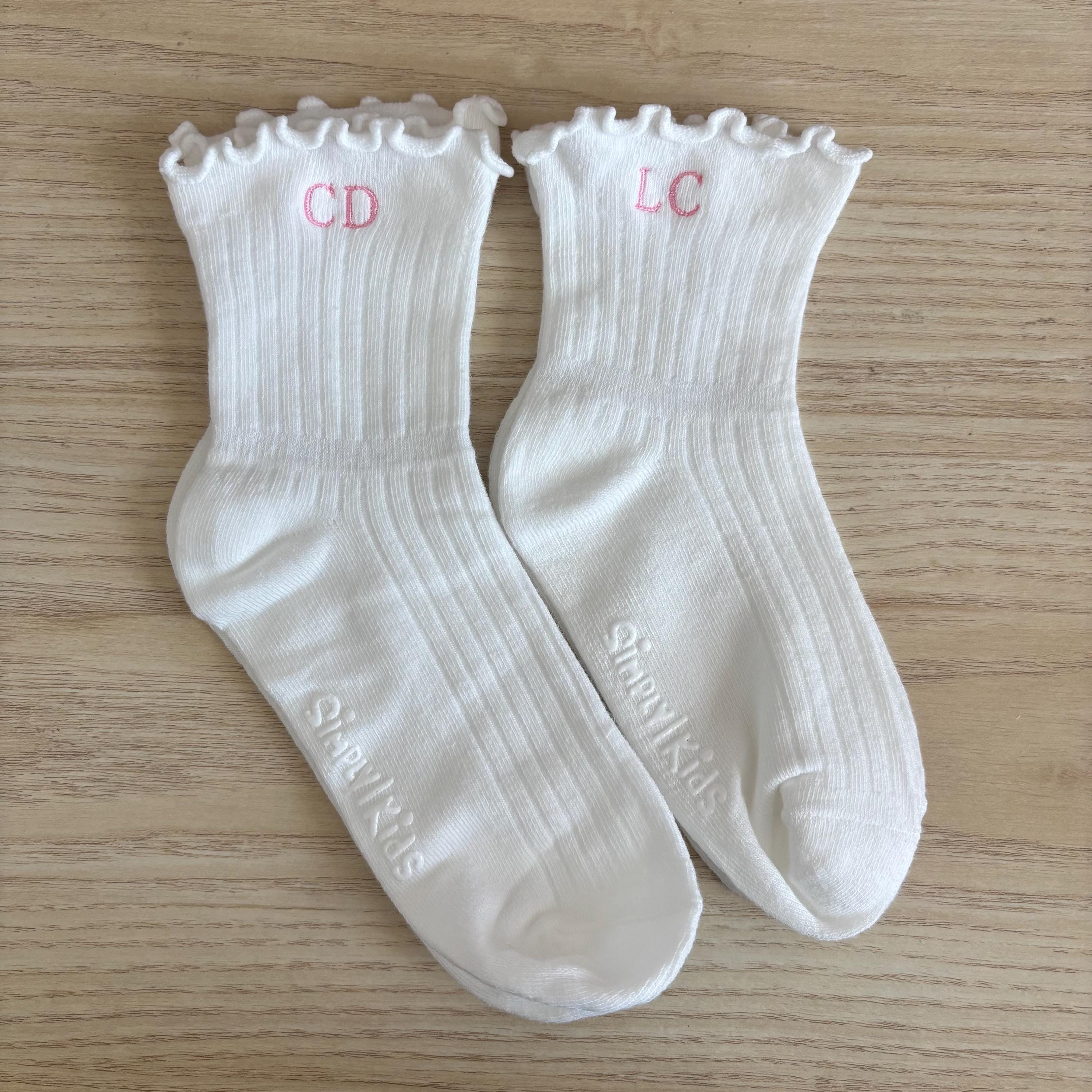 Baby/Toddler embroidered initials ruffle ankle socks with grip bottoms