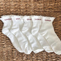 Embroidered name ruffle ankle socks