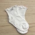 Toddler embroidered initials ruffle ankle socks with grip bottoms