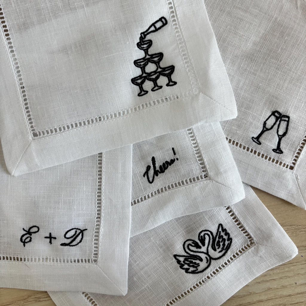 Embroidered linen cocktail napkins/coasters
