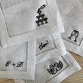 Embroidered linen cocktail napkins/coasters