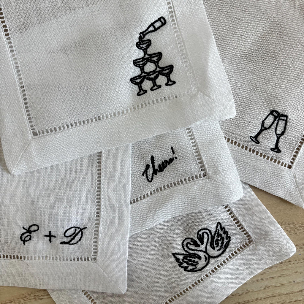 Embroidered linen cocktail napkins/coasters