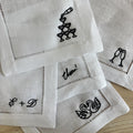 Embroidered linen cocktail napkins/coasters