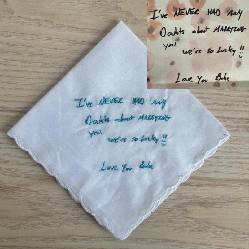 Embroidered handwriting handkerchief