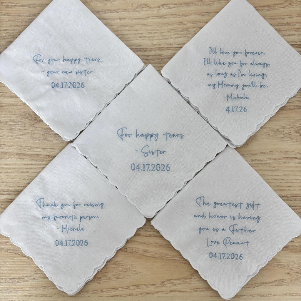 Embroidered wedding handkerchief with a scalloped edge