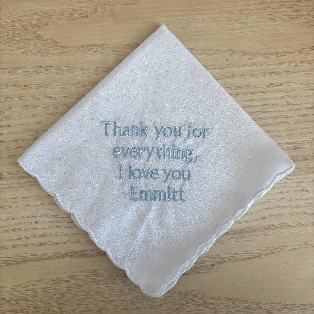Embroidered wedding handkerchief with a scalloped edge