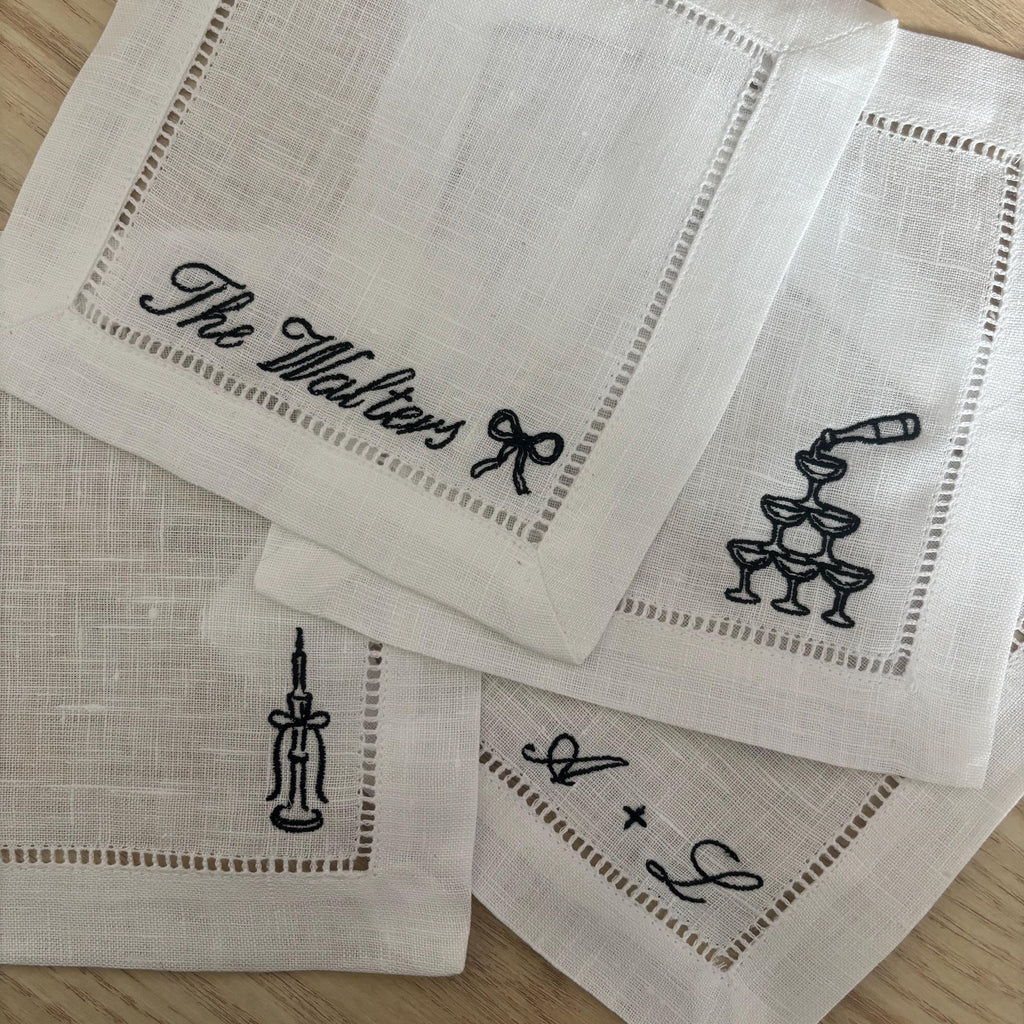 Embroidered linen cocktail napkins/coasters