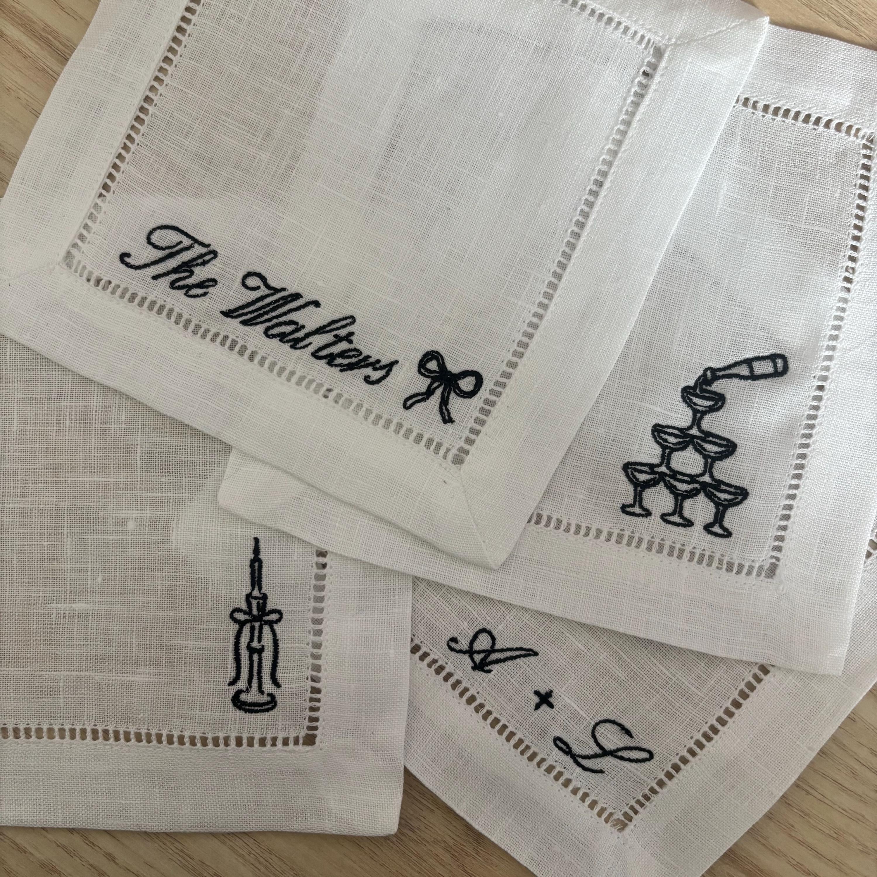Embroidered linen cocktail napkins/coasters