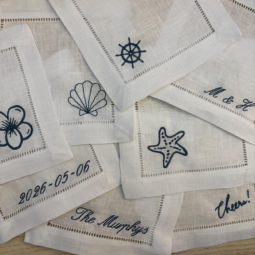 Embroidered linen cocktail napkins/coasters