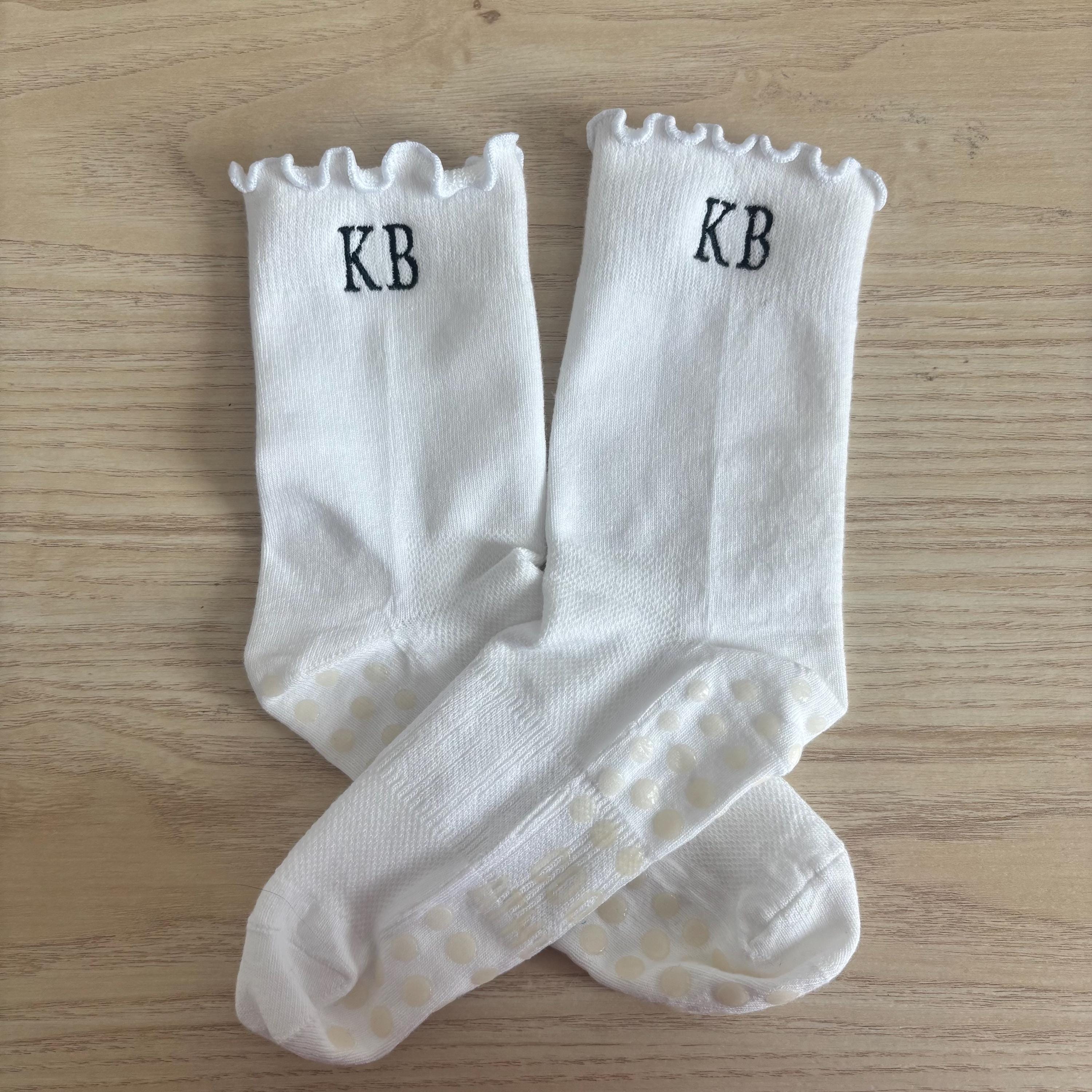 Embroidered Pilates initials ruffle ankle socks