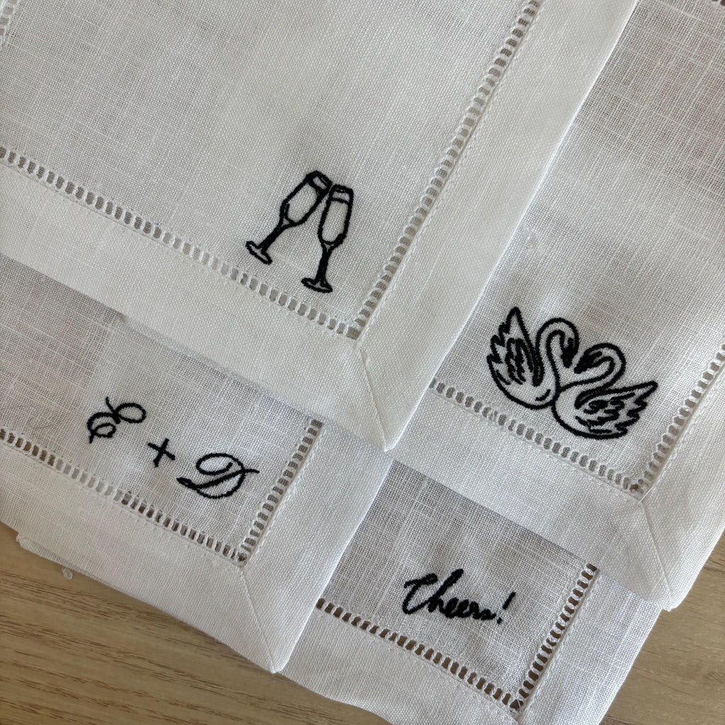 Embroidered linen cocktail napkins/coasters