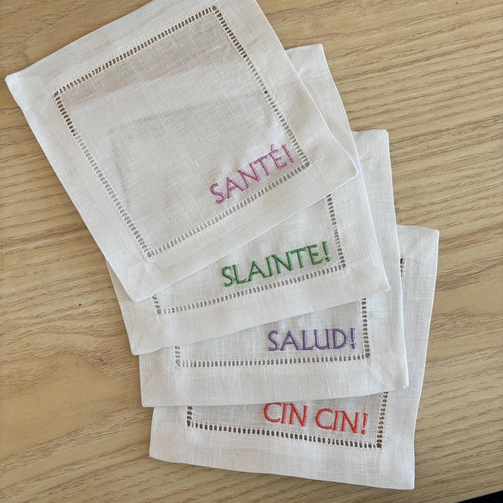 Embroidered linen cocktail napkins/coasters