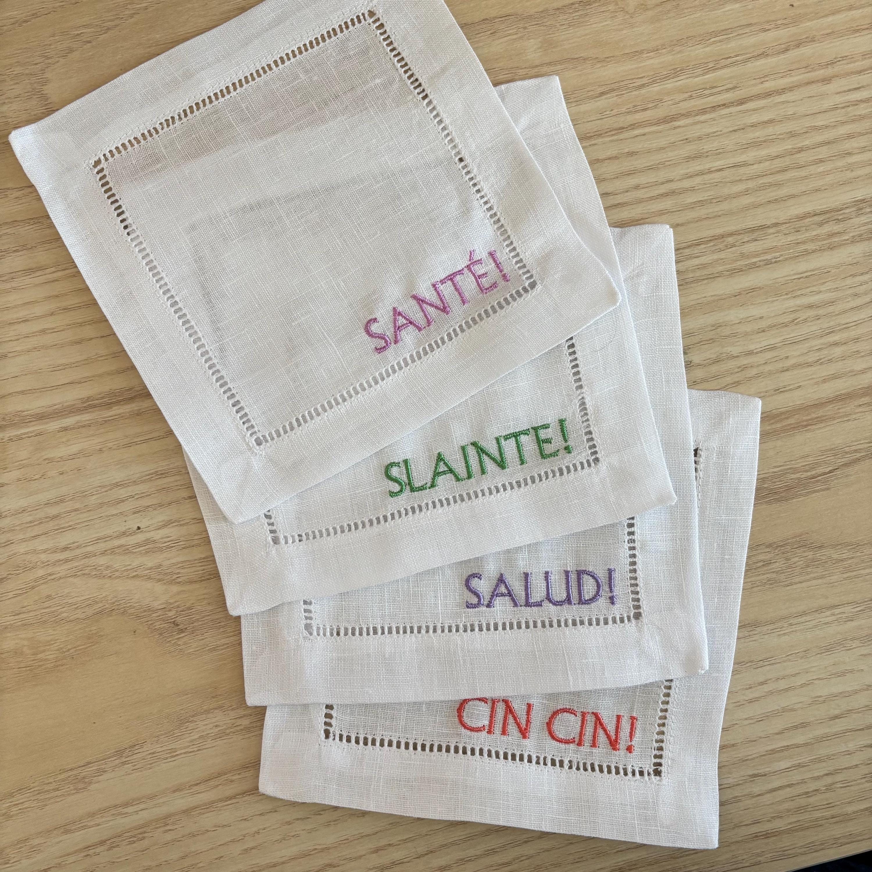 Embroidered linen cocktail napkins/coasters