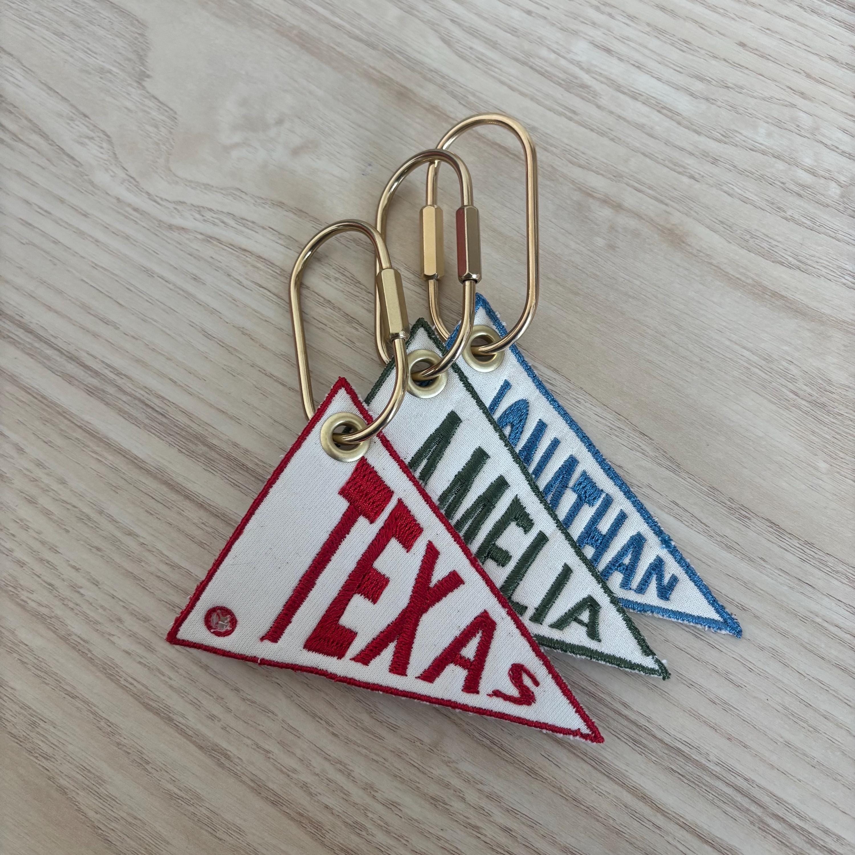 Embroidered pendant name bag tags